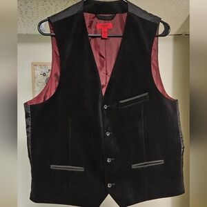 Alfani Black velour vest with red satin lining